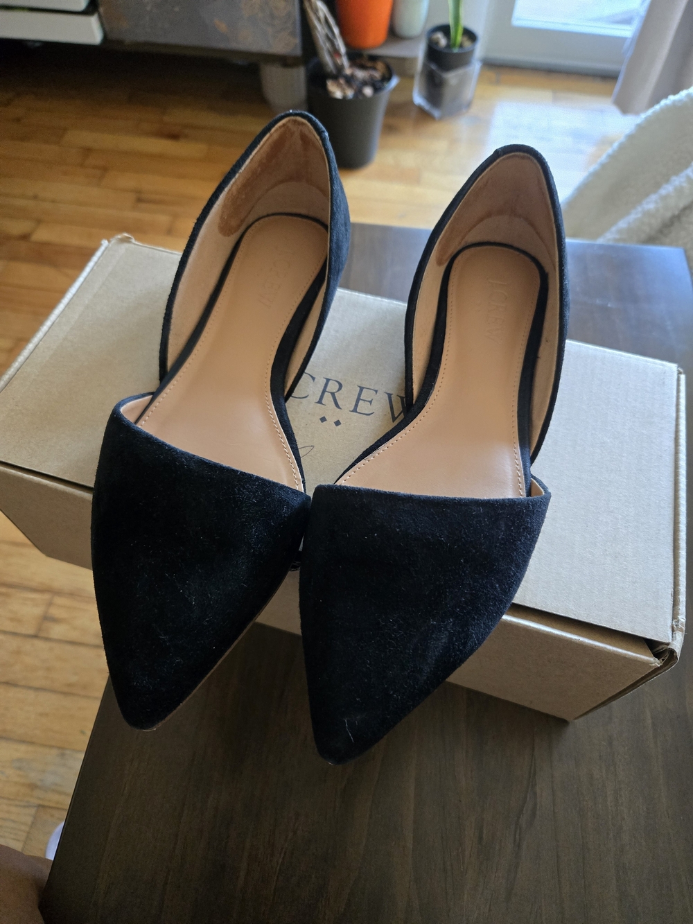 J. Crew Black Suede Pointed D'Orsay Flats